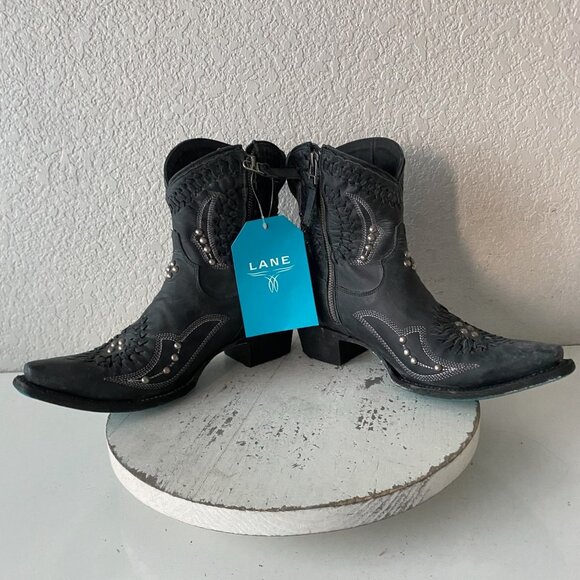 Lane COSSETTE Womens Black Cowboy Bootie 7.5 Western Cowgirl Short Ankle Boots - Picture 7 of 11